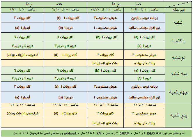 برنامه کلاسهای تابستان 405